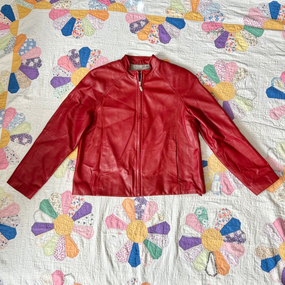 Vintage 90s Siena Studio Red Leather bomber biker moto Jacket Womens Small